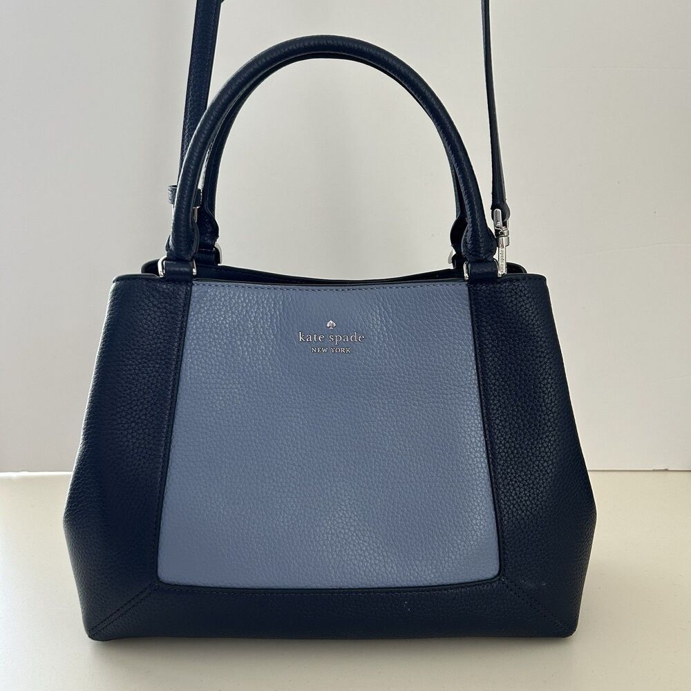 Kate Spade Lena Colorblock Satchel Pebbled Leather Parisian Navy Shoulder Bag